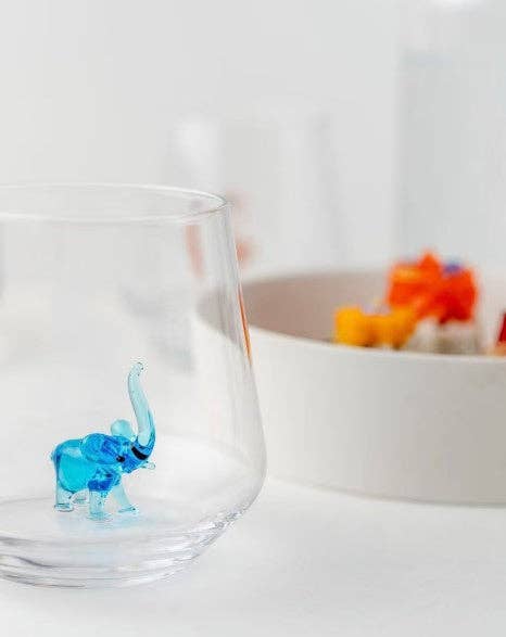 Tiny Animal Drinking Glass, Blue Elephant: 1 Glass