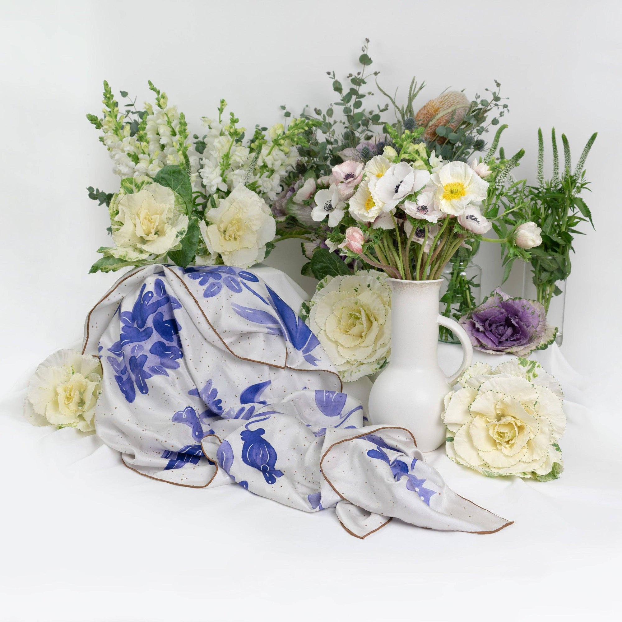 Dog Flower Large 100% Silk Scarf Head Wrap