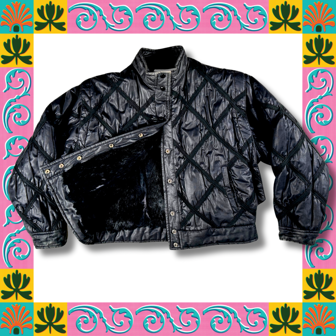 Rabbit Fur Lined Black Quilted Bomber